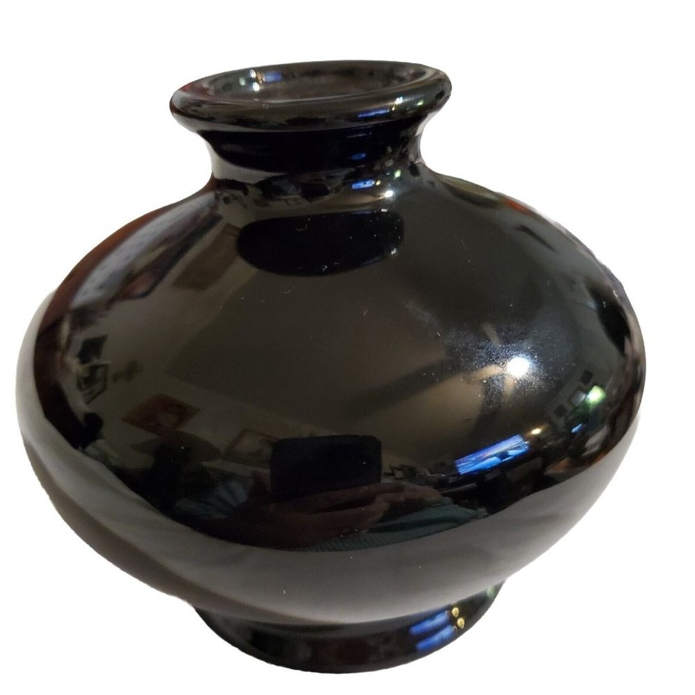 Vintage Wicks &Sticks Japan 1984 Rare Ebony Black Vase Candle Holder 4.5" Decor